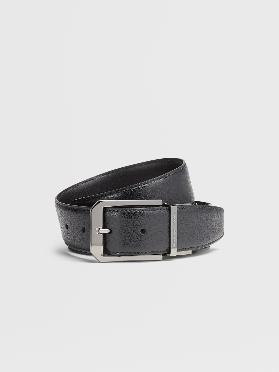 Black Slightly Grained Leather and Dark Brown Leather Reversible Belt